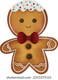 Watercolor Illustration of Cute Christmas gingerbread character