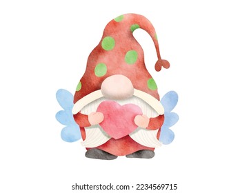 Watercolor illustration of cute Christmas gnome