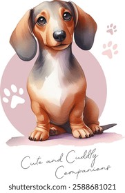 Watercolor illustration of a cute dog Dachshund. Vector graphics suitable for any decor