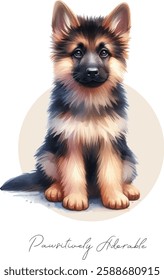 Watercolor illustration of a cute dog German shepherd. Vector graphics suitable for any decor