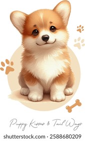 Watercolor illustration of a cute dog Pembroke Welsh Corgi. Vector graphics suitable for any decor