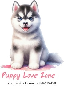 Watercolor illustration of a cute dog Siberian Husky. Vector graphics suitable for any decor