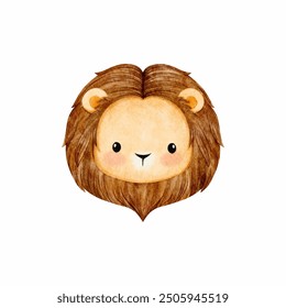 Watercolor Illustration cute lion face on white background for Nursery Decor Vector illustration vector