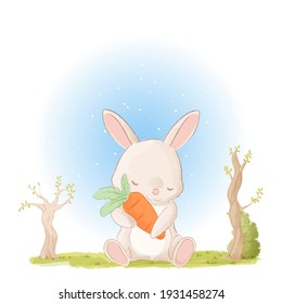 Watercolor illustration with cute rabbit illustration Isolated on white background, for cover book, print, baby shower, nursery decorations, birthday invitations, poster, greeting card, kids, baby