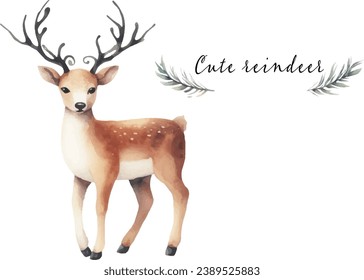 Watercolor illustration of a cute reindeer
