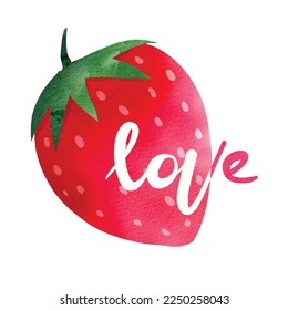 Ilustración acuarela de objetos valentinos bonitos, diseño vectorial de objetos lindos, Fresas y cartas de amor