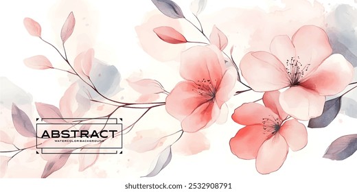 A watercolor illustration of delicate pink flowers and leaves against a white background, creating a soft and romantic aesthetic.