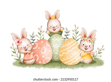 Ilustración acuarela Conejo de Pascua y Huevo de Pascua 