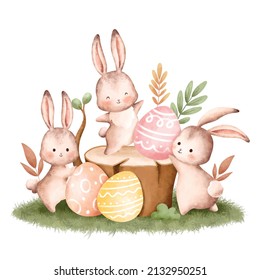 Ilustración acuarela Conejo de Pascua y Huevo de Pascua 