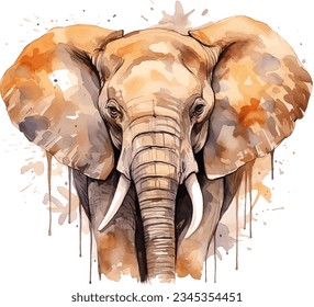 Watercolor illustration of a Elephant. African elephant on an isolated white background.