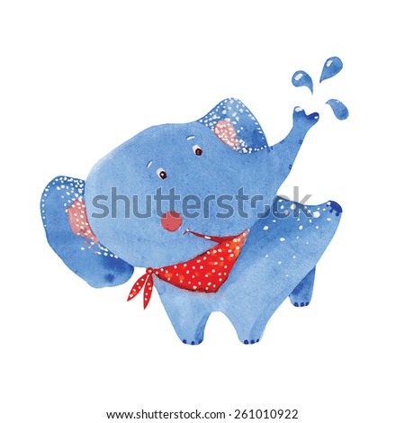 Watercolor illustration of elephant bathing , vector