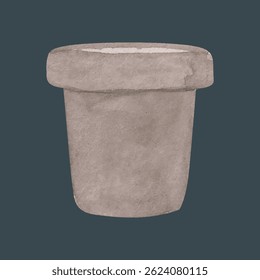 Watercolor Illustration of an Empty Clay Flower Pot