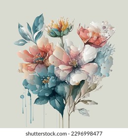 Watercolor illustration of flowers. Manual composition. Mother's day, wedding, birthday, Easter, Valentine's day. Pastel shades. "Spring". Summer.