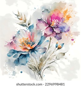 Watercolor illustration of flowers. Manual composition. Mother's day, wedding, birthday, Easter, Valentine's day. Pastel shades. "Spring". Summer.