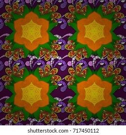 Watercolor illustration. Flowers on orange, green and yellow colors. Hand drawn. Seamless pattern with flowers.