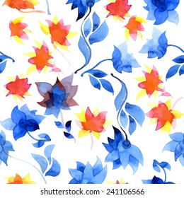Watercolor illustration of flowers and petals - vector seamless pattern