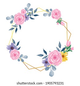 Watercolor illustration frame geometric flowers for card wedding and invitation wedding