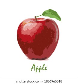 Watercolor illustration of fresh jucy apple with leaf