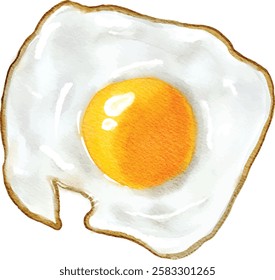 A watercolor illustration of a fried egg with a golden yolk and a slightly crispy white. The organic shape and soft color blending give it a natural, hand-painted feel, making it a perfect food-themed