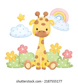 Watercolor Illustration Giraffe Safari animal plush toys