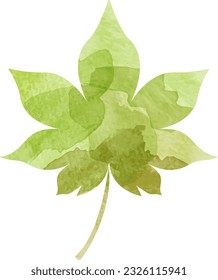 Watercolor illustration of green autumn leaves
