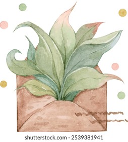 A watercolor illustration of green leaves on a piece of parchment paper
