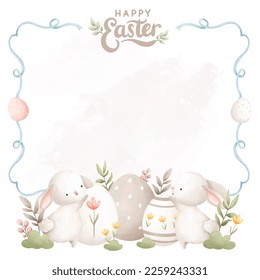 Watercolor Illustration. Happy Easter background. Great for card, greeting, invitation, background
