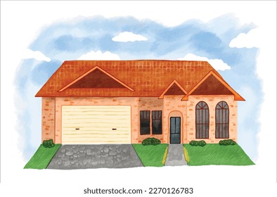 Watercolor illustration house in the background vector