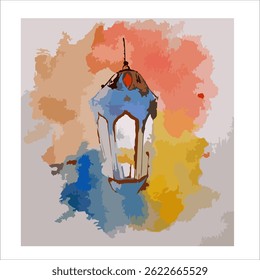 Watercolor Illustration of Islamic Lantern – Festive Ramadan or Eid Decoration Art. Good for greeting cards illustration, cover book, poster