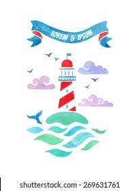 watercolor illustration with lighthouse