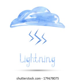 Watercolor illustration of lightning. Vector.
