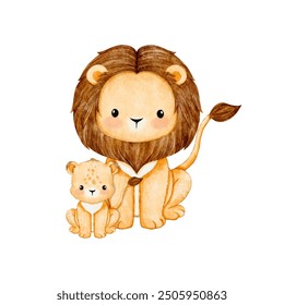 Watercolor Illustration lions family. Happy Father’s day hand drawn greeting card with lions. Vector illustration vector