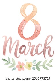 Watercolor illustration, March 8, floral design, feminine style, celebration of women, vibrant colors.