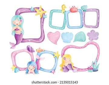 Watercolor Illustration Mermaid Frame Theme 