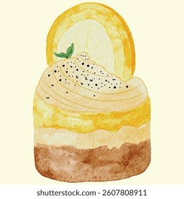 Watercolor illustration Mini Lemon cake desert