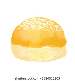 Watercolor Illustration of a Nastar Cookie from a Top View Showing Decorative Pineapple Filling and Cheese on top. Perfect for Bakery Branding and Packaging.