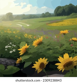Watercolor illustration. Natural Spring landscape.