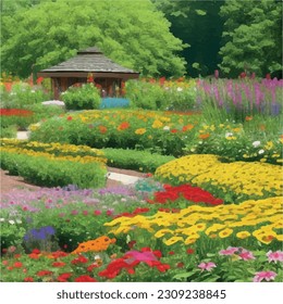 Watercolor illustration. Natural Spring landscape.