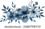 Watercolor illustration, navy blue flowers, background for design