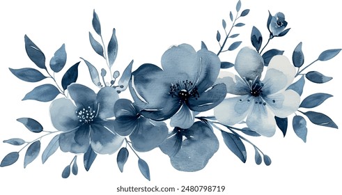 Watercolor illustration, navy blue flowers, background for design