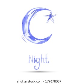 Watercolor illustration of night. Vector.