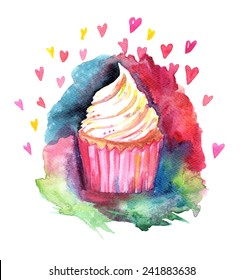 Watercolor illustration of a ?upcake on a white background. Isolated vector EPS.