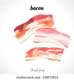 Watercolor illustration of a painting technique. Fresh organic food. Bacon
