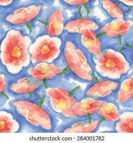 watercolor illustration. pattern abstract hand drawn pink flowers