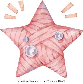 A watercolor illustration of a pentagram wrapped in pink ribbon