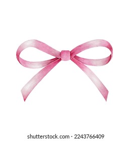 Watercolor illustration of pink ribbon bow 1.