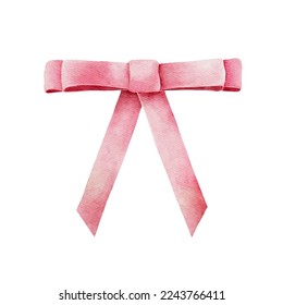 Watercolor illustration of pink ribbon bow 3.