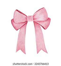 Watercolor illustration of pink ribbon bow 2.