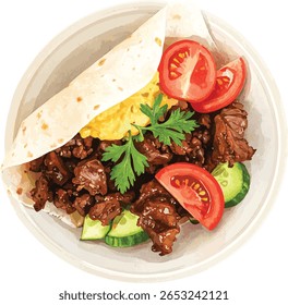 Watercolor Illustration of Pita Bread – Hand-Painted Middle Eastern Flatbread on White Background