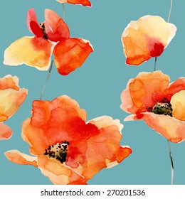 Watercolor illustration of a poppy flower.Background for your design and decor. 